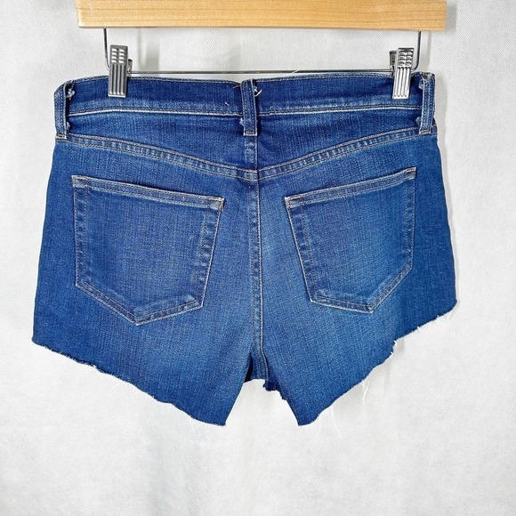 L’AGENCE Audrey Mid Rise Blue Denim Raw Hem Fray Short Size 25 - Picture 4 of 8